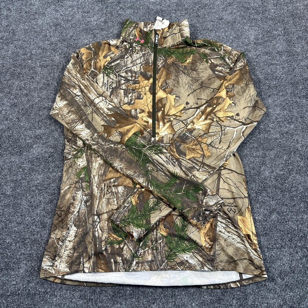Under Armour Pullover Womens Large Brown Camo Excellent 1/4 Zip Realtree Hunting